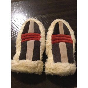 Vintage 60s Suede Leather PATCHWORK Faux Fur Lined HIPPY Mittens Ladies Sz SMALL
